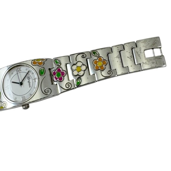 Brighton Martinique Wrist Watch Enamel Flowers Quartz Japan Movement Silvertone - Picture 5 of 8